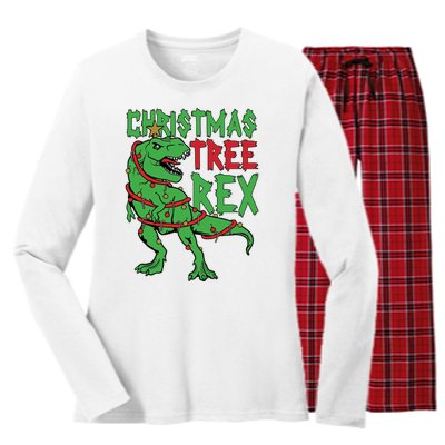 Christmas Tree Rex Women's Long Sleeve Flannel Pajama Set 