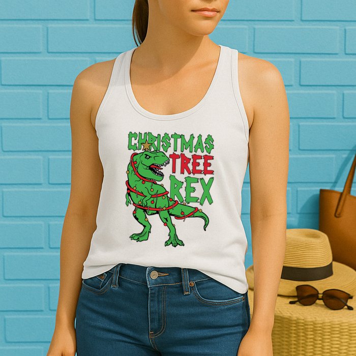 Christmas Tree Rex Womens Tank Top