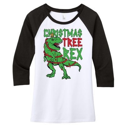 Christmas Tree Rex Women's Tri-Blend 3/4-Sleeve Raglan Shirt