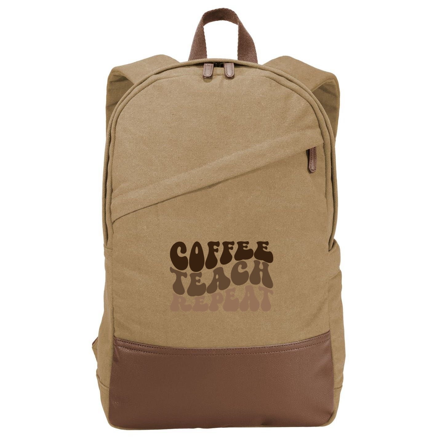 Coffee Teach Repeat Retro Teacher Gift Cotton Canvas Backpack