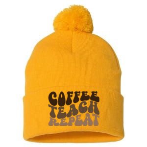 Coffee Teach Repeat Retro Teacher Gift Pom Pom 12in Knit Beanie