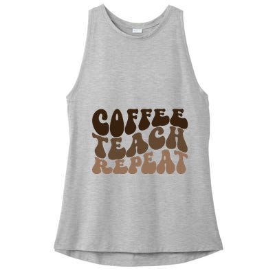 Coffee Teach Repeat Retro Teacher Gift Ladies PosiCharge Tri-Blend Wicking Tank