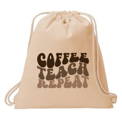 Coffee Teach Repeat Retro Teacher Gift Drawstring Bag