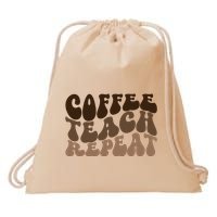 Coffee Teach Repeat Retro Teacher Gift Drawstring Bag
