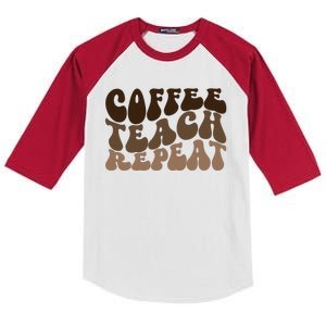 Coffee Teach Repeat Retro Teacher Gift Kids Colorblock Raglan Jersey