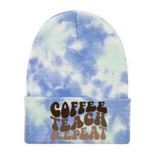 Coffee Teach Repeat Retro Teacher Gift Tie Dye 12in Knit Beanie