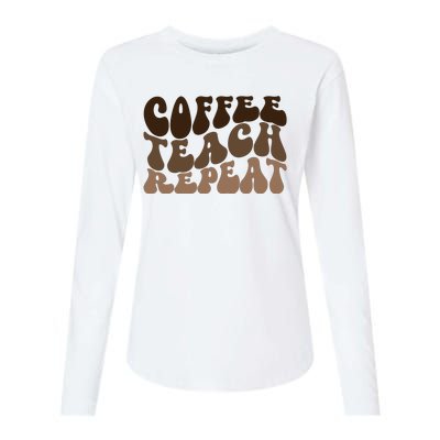 Coffee Teach Repeat Retro Teacher Gift Womens Cotton Relaxed Long Sleeve T-Shirt