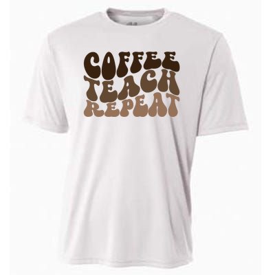 Coffee Teach Repeat Retro Teacher Gift Cooling Performance Crew T-Shirt