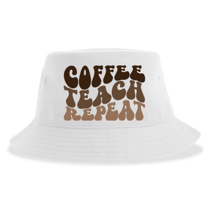 Coffee Teach Repeat Retro Teacher Gift Sustainable Bucket Hat