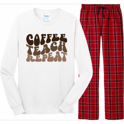 Coffee Teach Repeat Retro Teacher Gift Long Sleeve Pajama Set