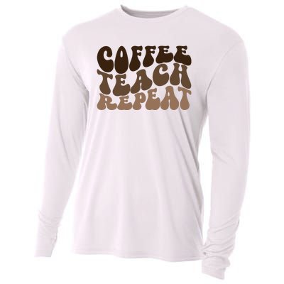 Coffee Teach Repeat Retro Teacher Gift Cooling Performance Long Sleeve Crew