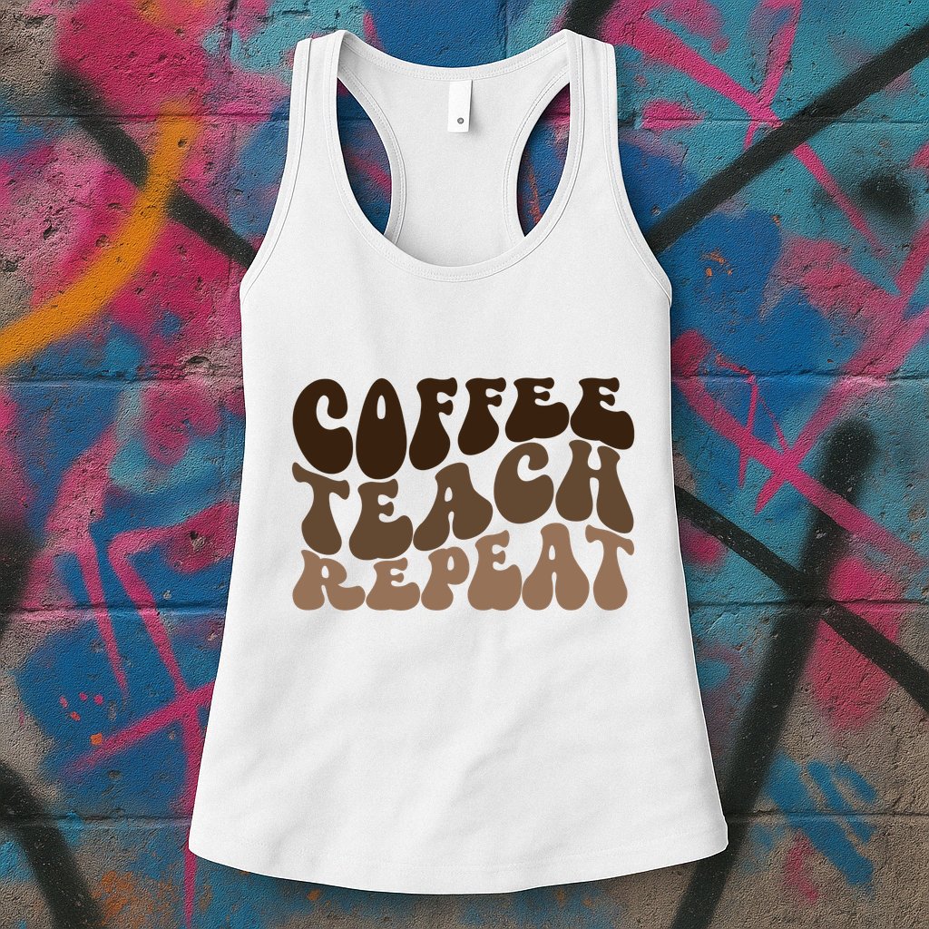 Coffee Teach Repeat Retro Teacher Gift Womens Tank Top