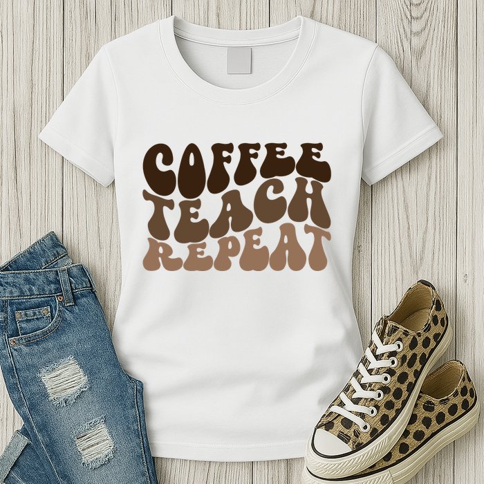 Coffee Teach Repeat Retro Teacher Gift Womens T-Shirt