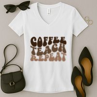 Coffee Teach Repeat Retro Teacher Gift Women's V-Neck T-Shirt
