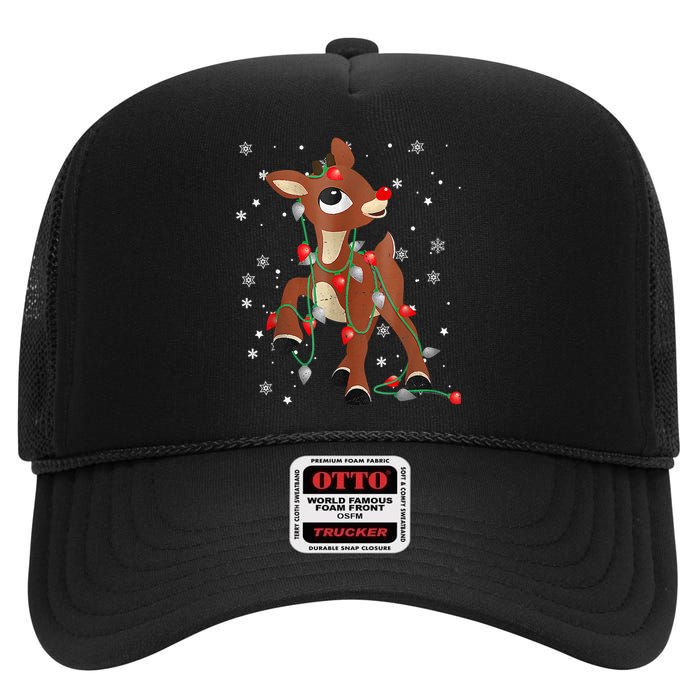 Cute The Red Nose Reindeer For And Christmas High Crown Mesh Back Trucker Hat