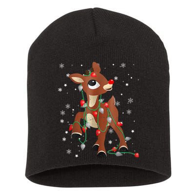 Cute The Red Nose Reindeer For And Christmas Short Acrylic Beanie