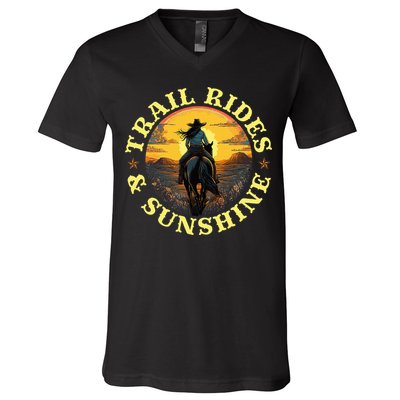 Country Trail Rides And Sunshine Horse Riding Cowgirl V-Neck T-Shirt