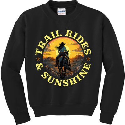 Country Trail Rides And Sunshine Horse Riding Cowgirl Kids Sweatshirt