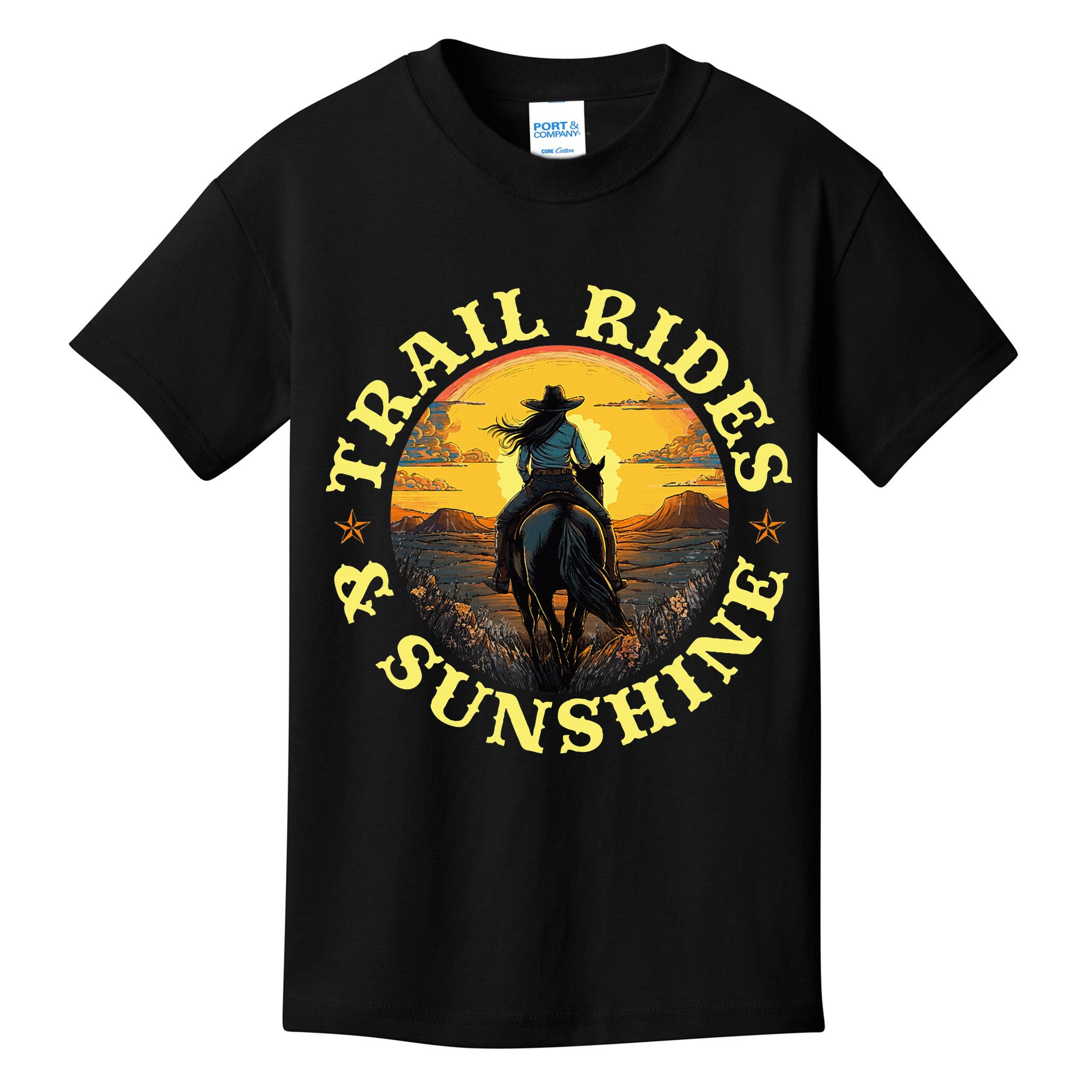 Country Trail Rides And Sunshine Horse Riding Cowgirl Kids T-Shirt