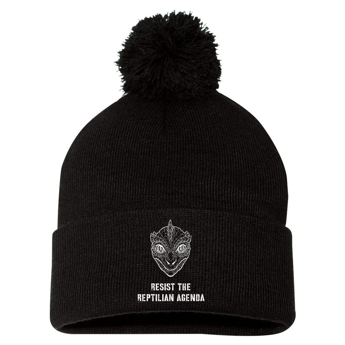 Conspiracy Theory Resist The Reptilian Agenda Pom Pom 12in Knit Beanie