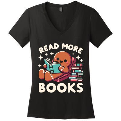 Christmas Teacher Read More Books Funny Wo Women's V-Neck T-Shirt