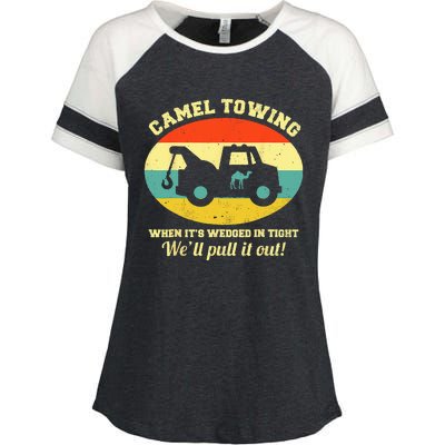 Camel Towing Retro Adult Humor Saying Funny Halloween Enza Ladies Jersey Colorblock Tee