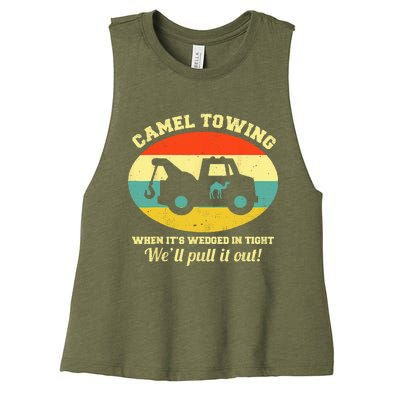 Camel Towing Retro Adult Humor Saying Funny Halloween Women's Racerback Cropped Tank