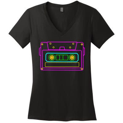 Cassette Tape Retro Vintage Old School 70S 80S 90S Women's V-Neck T-Shirt