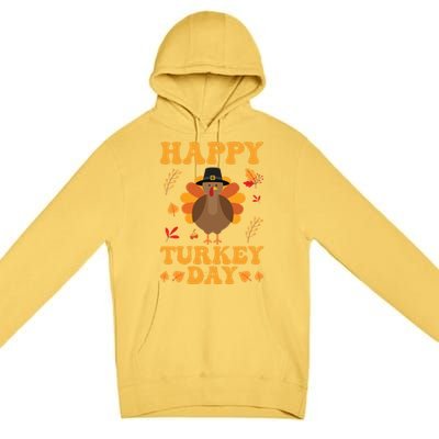 Cute Turkey Retro Happy Thanksgiving Gobble Squad Little Funny Gift Premium Pullover Hoodie