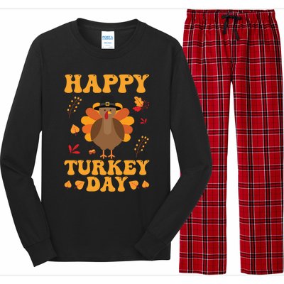 Cute Turkey Retro Happy Thanksgiving Gobble Squad Little Funny Gift Long Sleeve Pajama Set