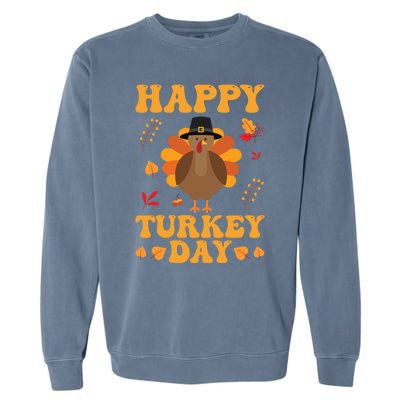 Cute Turkey Retro Happy Thanksgiving Gobble Squad Little Funny Gift Garment-Dyed Sweatshirt