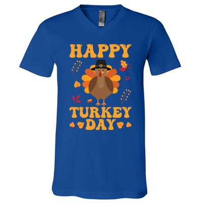 Cute Turkey Retro Happy Thanksgiving Gobble Squad Little Funny Gift V-Neck T-Shirt