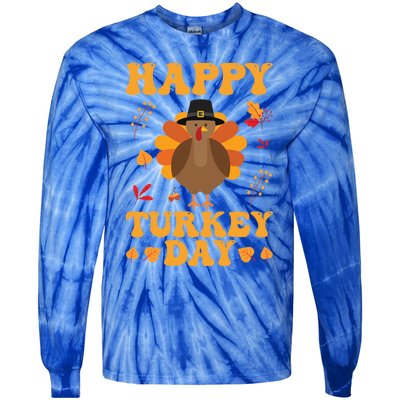 Cute Turkey Retro Happy Thanksgiving Gobble Squad Little Funny Gift Tie-Dye Long Sleeve Shirt