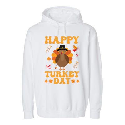 Cute Turkey Retro Happy Thanksgiving Gobble Squad Little Funny Gift Garment-Dyed Fleece Hoodie