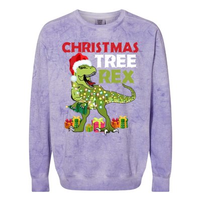 Christmas Tree Rex Trex Dinosaur Gift Colorblast Crewneck Sweatshirt