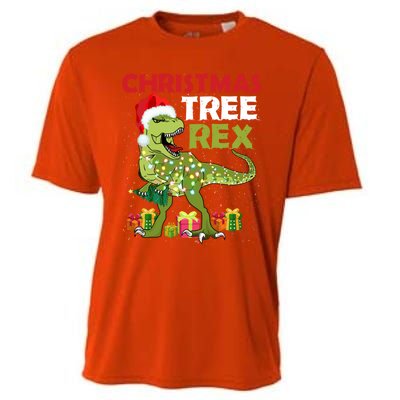 Christmas Tree Rex Trex Dinosaur Gift Cooling Performance Crew T-Shirt