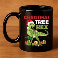 Christmas Tree Rex Trex Dinosaur Gift 11oz C Handle Ceramic Mug