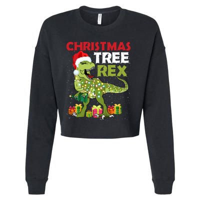 Christmas Tree Rex Trex Dinosaur Gift Cropped Pullover Crew