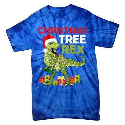 Christmas Tree Rex Trex Dinosaur Gift Tie-Dye T-Shirt