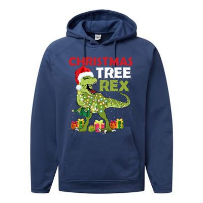 Christmas Tree Rex Trex Dinosaur Gift Performance Fleece Hoodie