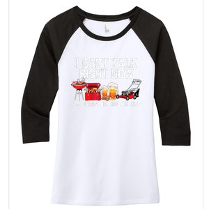 Cant Talk Right Now Im Doing Hot Dad Stuff Lawn Mower Beer Women's Tri-Blend 3/4-Sleeve Raglan Shirt