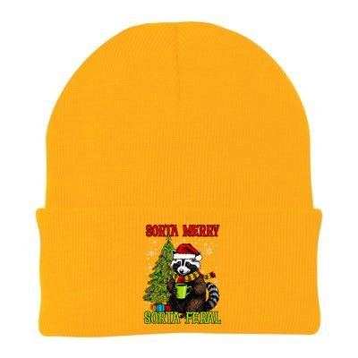 Christmas Tree Raccoon Santa Coffee Sorta Merry Feral Funny Tank Top Knit Cap Winter Beanie