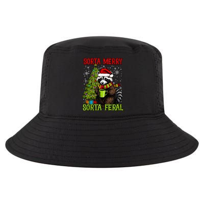 Christmas Tree Raccoon Santa Coffee Sorta Merry Feral Funny Tank Top Cool Comfort Performance Bucket Hat