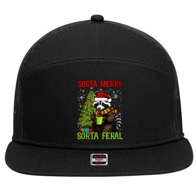 Christmas Tree Raccoon Santa Coffee Sorta Merry Feral Funny Tank Top 7 Panel Mesh Trucker Snapback Hat