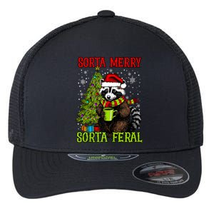 Christmas Tree Raccoon Santa Coffee Sorta Merry Feral Funny Tank Top Flexfit Unipanel Trucker Cap