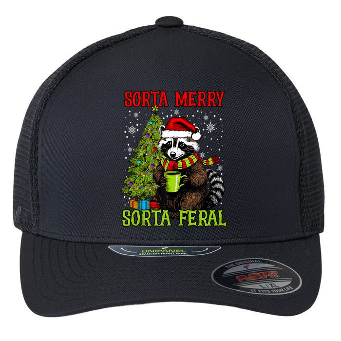 Christmas Tree Raccoon Santa Coffee Sorta Merry Feral Funny Tank Top Flexfit Unipanel Trucker Cap