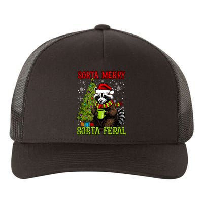 Christmas Tree Raccoon Santa Coffee Sorta Merry Feral Funny Tank Top Yupoong Adult 5-Panel Trucker Hat