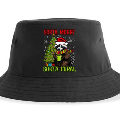 Christmas Tree Raccoon Santa Coffee Sorta Merry Feral Funny Tank Top Sustainable Bucket Hat