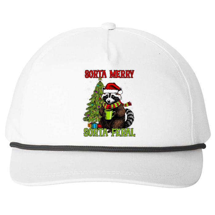 Christmas Tree Raccoon Santa Coffee Sorta Merry Feral Funny Tank Top Snapback Five-Panel Rope Hat