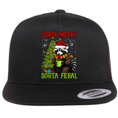 Christmas Tree Raccoon Santa Coffee Sorta Merry Feral Funny Tank Top Flat Bill Trucker Hat